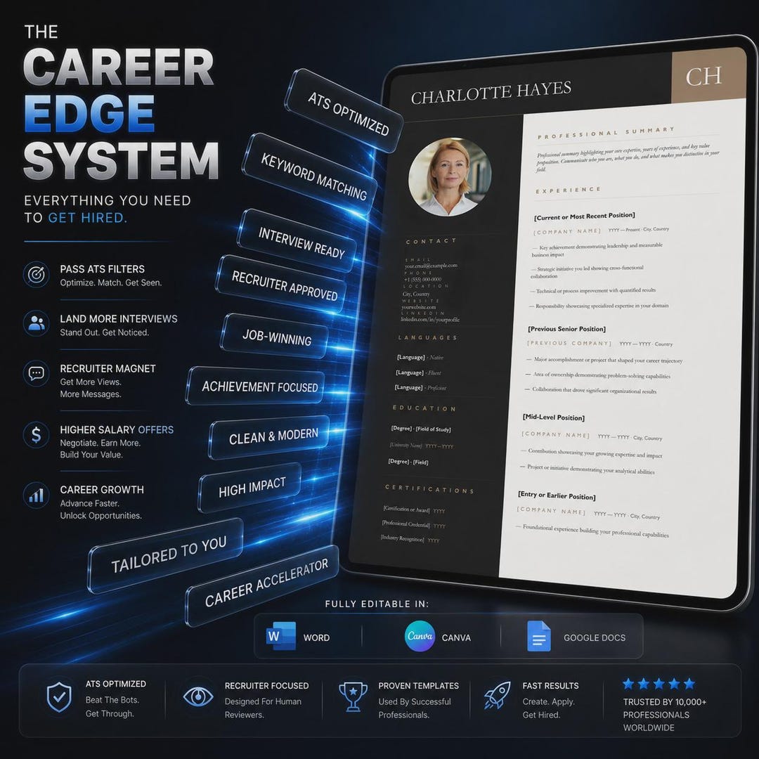 ATS Resume Template + Career System | Professional CV Bundle Word ...