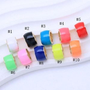 5pcs 18K Gold Plated Rainbow Enamel Round Bead, Big Hole Spacer Beads for Bracelet Necklace Jewelry Making Craft Supplies