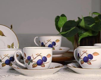 Vintage Royal Worcester Evesham Gold theekop en schotelset, fijn porselein gemaakt in Engeland 1989, vervangend porselein theekopje herfstfruit