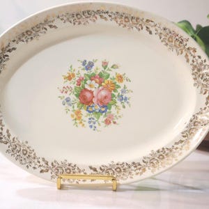 Vintage Taylor Smith Taylor ovalt fat, blomsterbukett med guldkant, 1940-talets USA