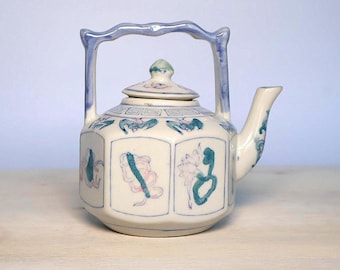 Vintage Ben Rickert Chinoiserie Teapot – Hand-Painted Porcelain, 1970s Octagonal Design