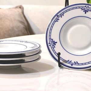 Vintage Mikasa Cera Stone plates - Newport NB503 Pattern, Japan 1970s, Blue and White MCM set of 4 stoneware/ceramic