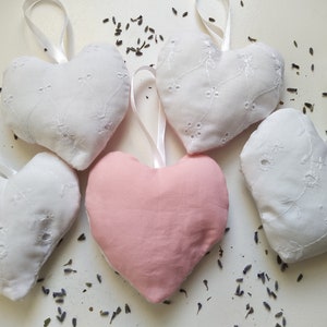 Organic Lavender Filled Heart Sachets/Closet and Drawer Herb Sachet/Set of Five