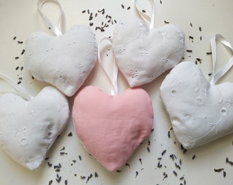 Organic Lavender Filled Heart Sachets/Closet and Drawer Herb Sachet/Set of Five