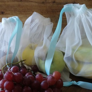 Reusable Mesh Produce Drawstring Bags/3 Pack Set