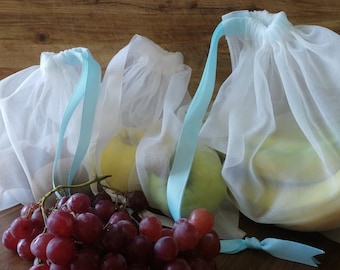 Reusable Mesh Produce Drawstring Bags/3 Pack Set