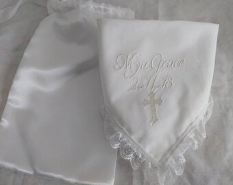 White Cotton Custom Baptismal Cloth/ Baptism Handkerchief/Christening Gift/Personalized Baptismal Cloth