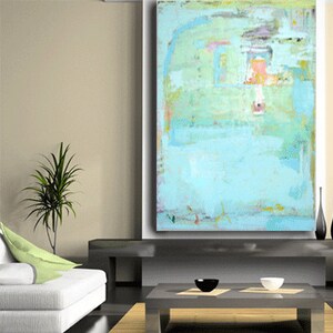 Original Painting, seafoam green art on canvas, wall decor 60 x 40, custom art, on canvas, large artwork, huge art by Cheryl Wasilow image 1