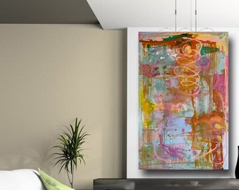 Abstract Painting, contemporary art, pink yellow, luxury art, huge artwork, original art, brightly colored art, orange art, Cheryl Wasilow