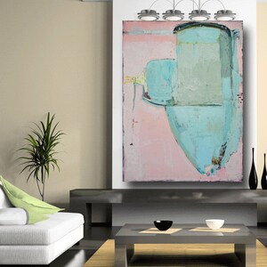 Pastel pink and blue huge oversize abstract painting custom painting by Cheryl Wasilow