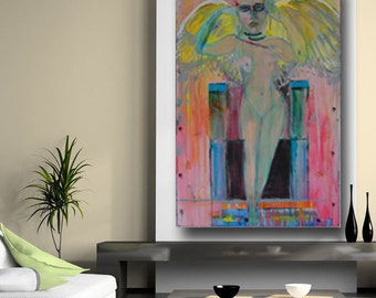 abstract painting people art contemporary art abstract art expressionism large painting figurative art, angel wings by cheryl wasilow