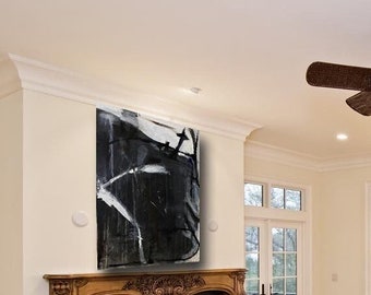 Large black and white abstract art on 36 x 48 stretched canvas "Belleza Negro" black painting, "New", by Cheryl Wasilow