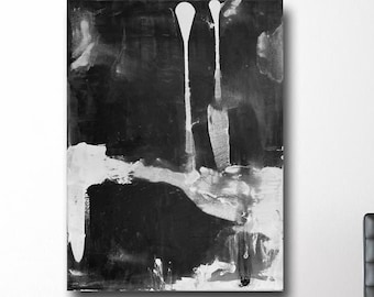 Black and White Abstract painting on 36 x 48 stretched canvas, contemporary art by Cheryl Wasilow