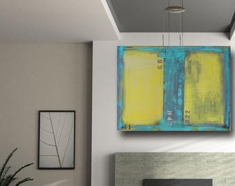 Turquoise and yellow abstract painting. Custom/Made to Order original acrylic painting. by Cheryl Wasilow