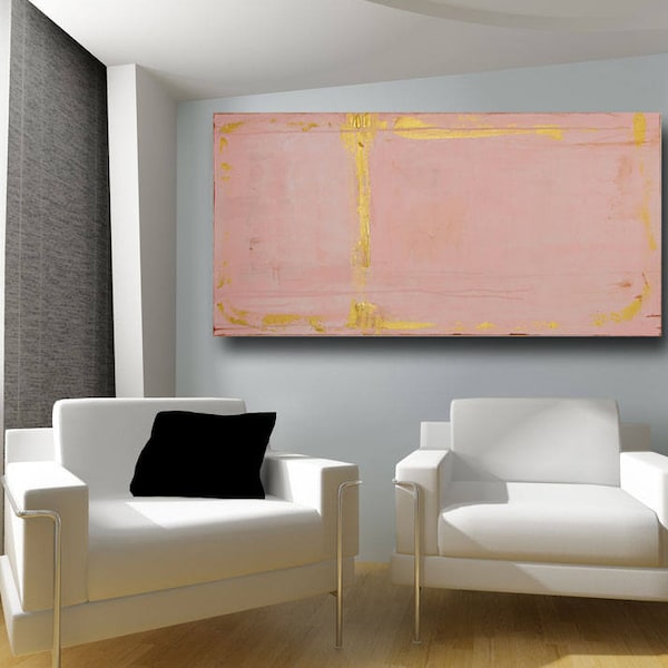 Pink and gold contemporary painting 24 x 48 custom painting by Cheryl Wasilow