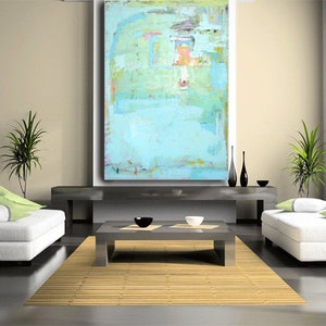 Original Painting, seafoam green art on canvas, wall decor 60 x 40, custom art, on canvas, large artwork, huge art by Cheryl Wasilow image 5