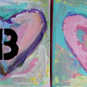 Abby Name, Personalized hearts, painting of heart, with initials, personalization art, pink art, for girls, by Cheryl Wasilow image 2