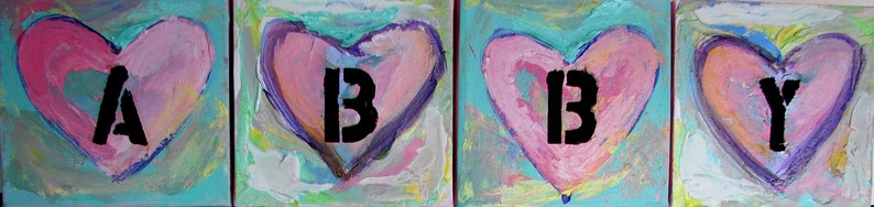 Abby Name, Personalized hearts, painting of heart, with initials, personalization art, pink art, for girls, by Cheryl Wasilow image 2