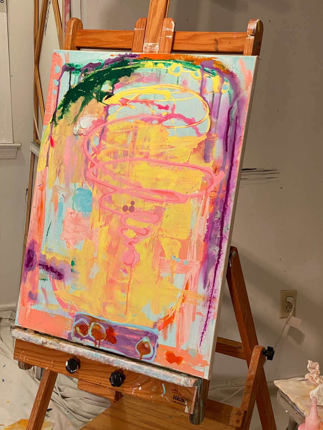 Yellow and Pink Abstract Painting, Contemporary Art, Wall Art Custom ...