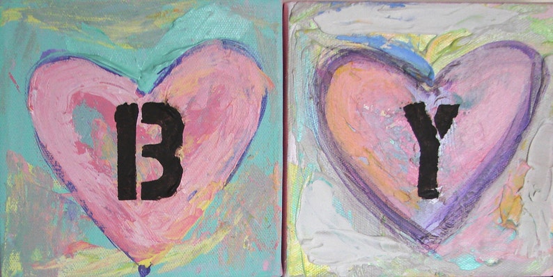 Abby Name, Personalized hearts, painting of heart, with initials, personalization art, pink art, for girls, by Cheryl Wasilow image 5