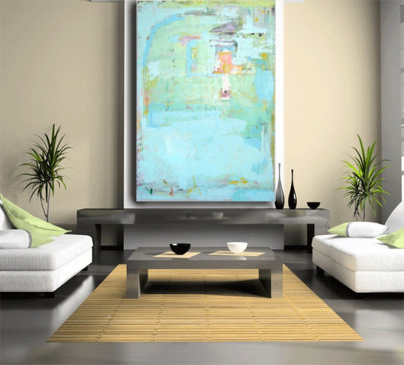 Original Painting, seafoam green art on canvas, wall decor 60 x 40, custom art, on canvas, large artwork, huge art by Cheryl Wasilow image 9