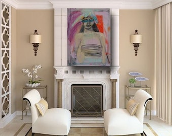 figurative art, abstract figure, abstract portrait, original painting, figure of woman, outsider bride, painting of woman, by Cheryl Wasilow