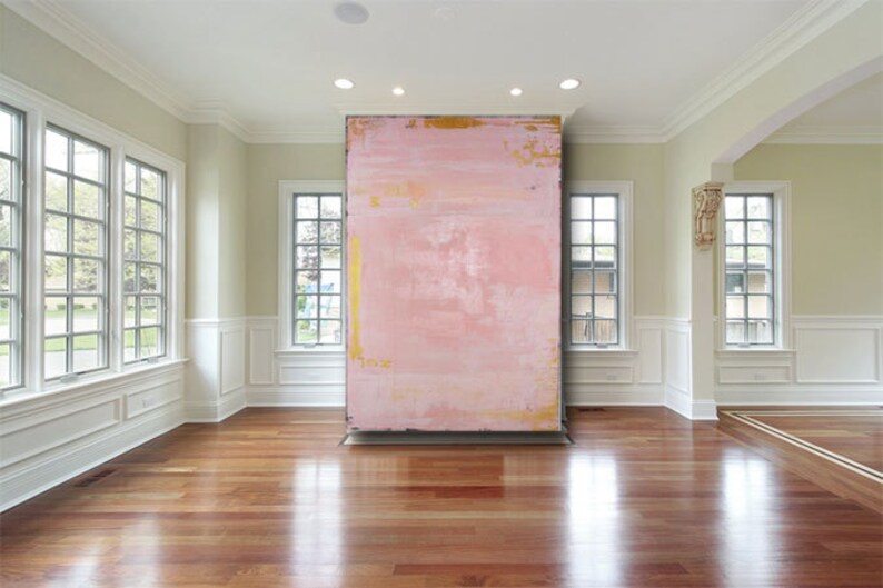 Pale Pink Huge Original Abstract Painting With Metallic Gold Custom