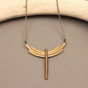 Thunderbird brass necklace with gunmetal short minimalist, modern boho gold tone thunderbird necklace image 1