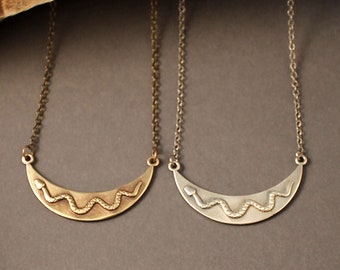 Snake crescent necklace in sterling silver or brass