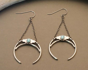 Geometric crescent gemstone earrings in silver or gold