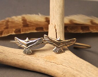 Bird cuff bracelet in brass or sterling silver