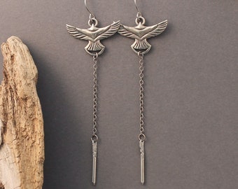 Acanthis bird earrings in sterling silver or brass