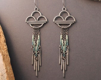 Coyote Rain fringe earrings in sterling silver or brass with ombre delica beads