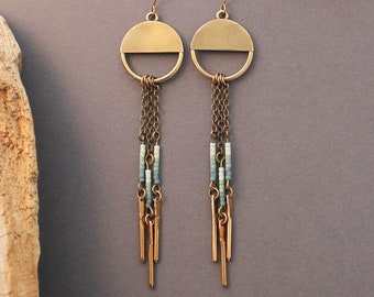 Half moon earrings in sterling silver or brass with ombre delica beads