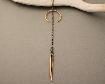 Visions naja brass squash blossom inspired crescent lariat/Y necklace with turquoise