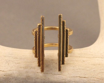 Simple, geometric native-deco inspired adjustable ring in brass or sterling- lines ring- "Sanctuary Ring"