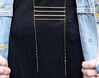 Selene brass ladder necklace with turquoise- native inspired