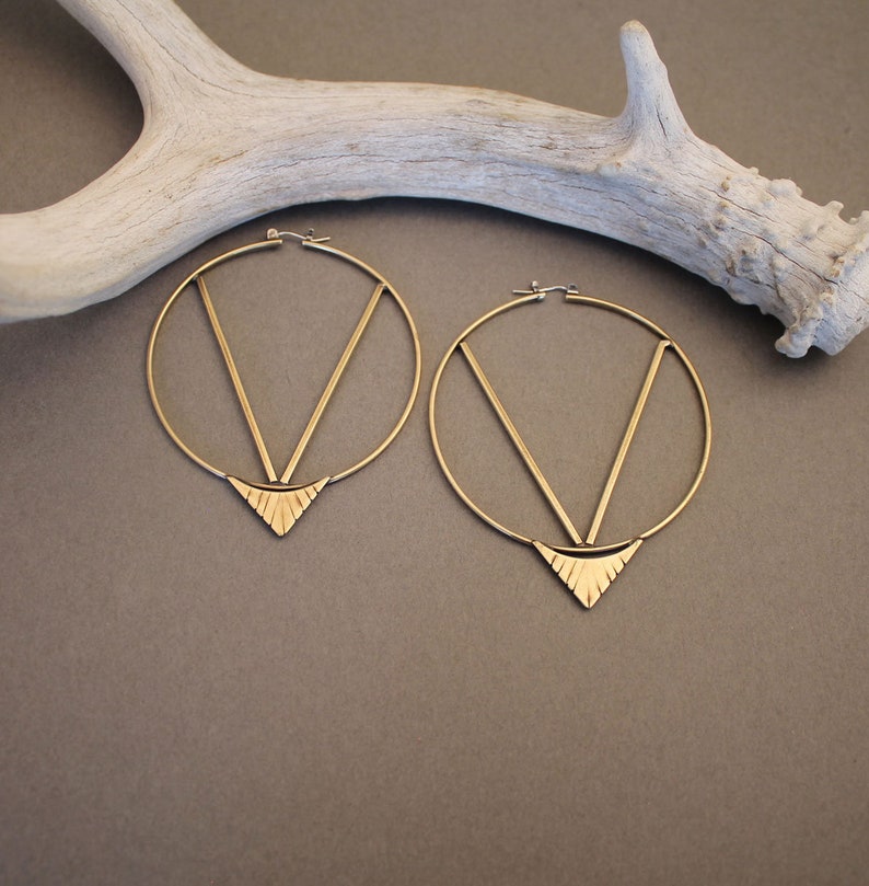 Modern large geometric hoop earrings in silver or gold image 3