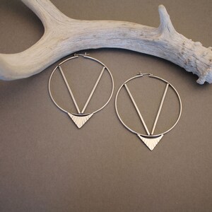 Modern large geometric hoop earrings in silver or gold image 2