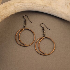 Mystic crescent brass earrings with pyrite and gunmetal image 2