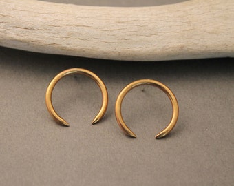 Crescent post earrings in brass- minimalist naja squash blossom inspired crescent/circle post earrings