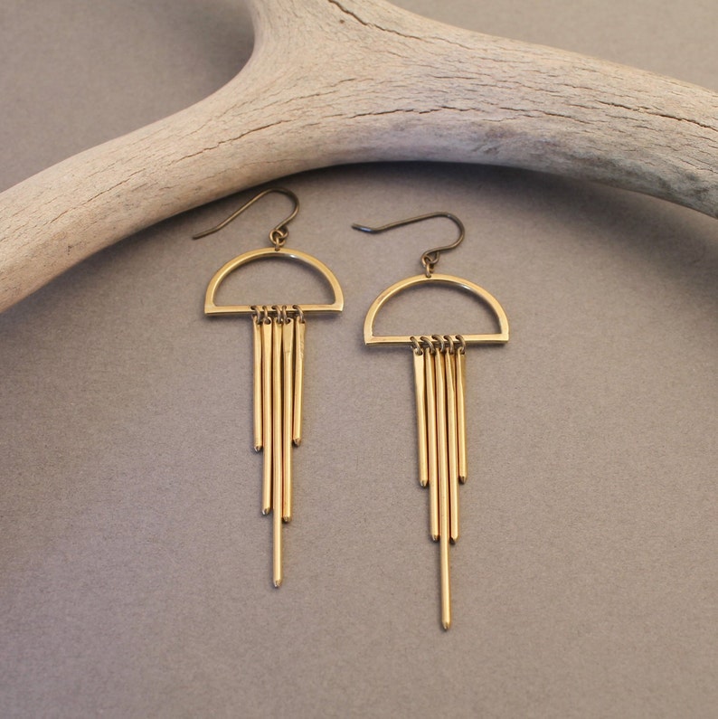 Cloud modern fringe earrings in brass or sterling silver elegant statement earrings image 2