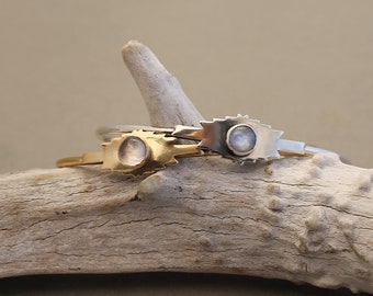 Geometric cuff in gold or sterling silver with Moonstone