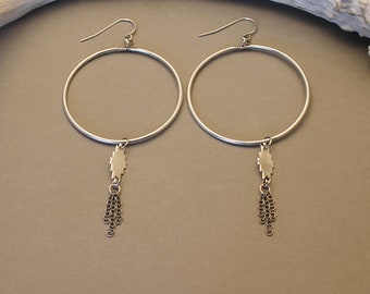 Geometric hoop earrings with fringe in sterling or gold