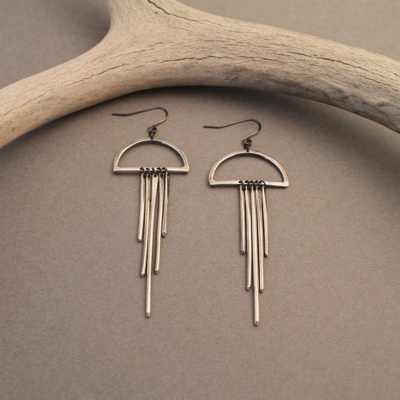 Cloud modern fringe earrings in brass or sterling silver elegant statement earrings image 3