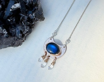 Collier en labradorite et cristal de quartz - « Dégel printanier »