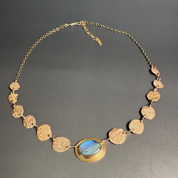 Bronze and labradorite statement necklace “Unearthed”