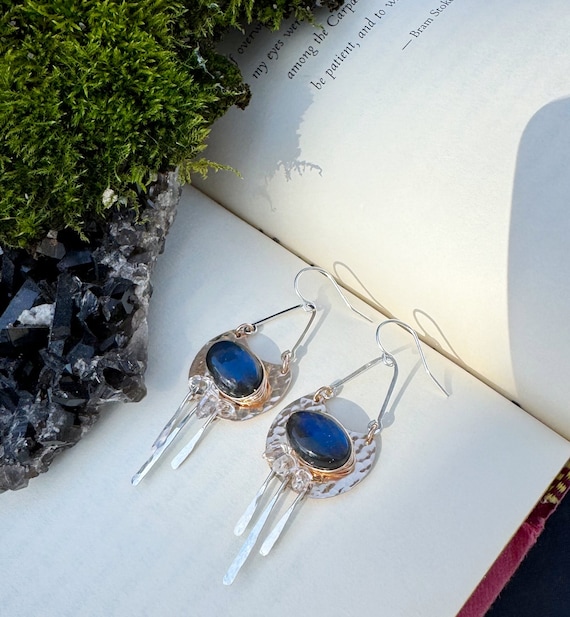 Labradorite and crystal quartz earrings-"Spring Thaw"