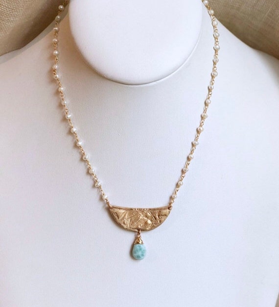 La Sirene Necklace in bronze and larimar