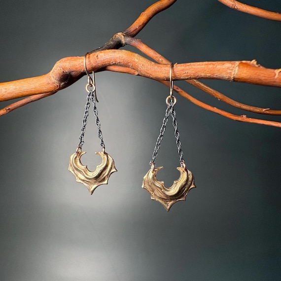 Gothic arch earrings in bronze, sterling and gold
